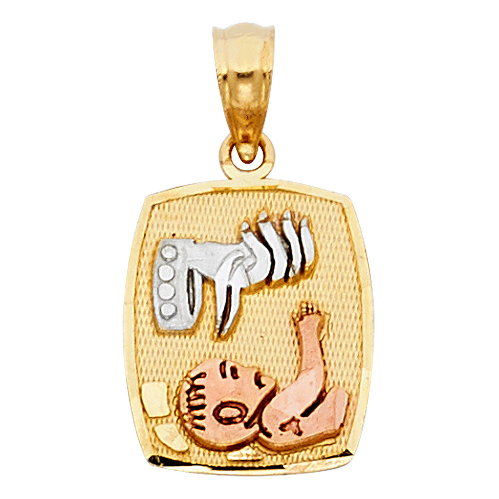 14k Tri-Color Gold Catholic Baptism Medallion Pendant Christian Faith Charm