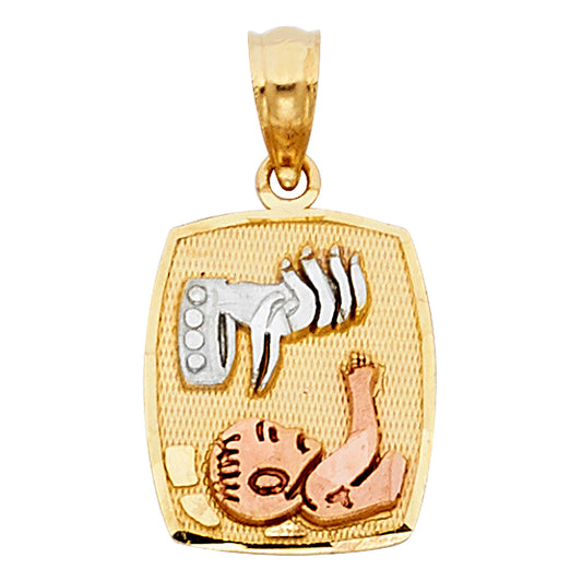 14k Tri-Color Gold Catholic Baptism Medallion Pendant Christian Faith Charm