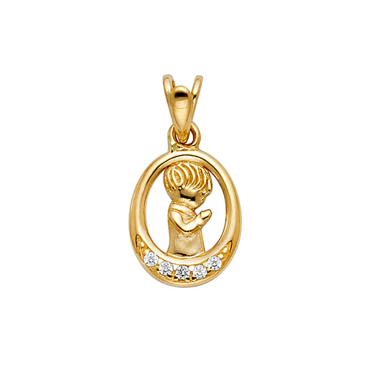 14k Yellow Gold Clear CZ Praying Pendant High Polished Christian Charm
