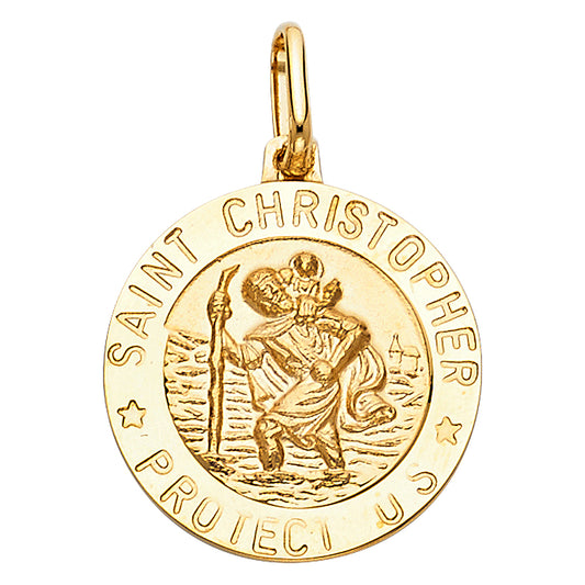 14k Yellow Gold Saint Christopher Medallion Pendant St. Christopher Latin Charm