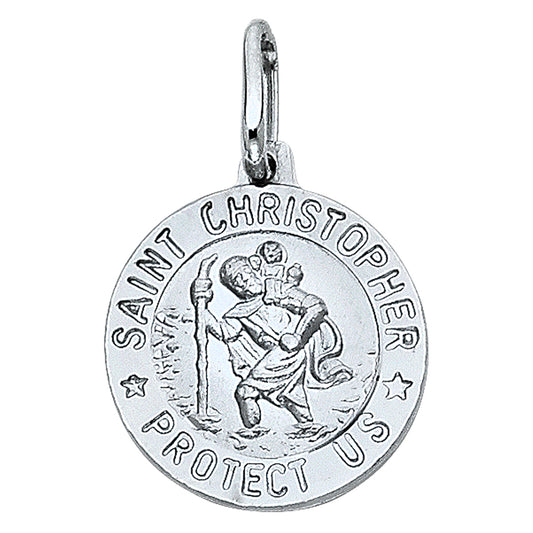 14k White Gold Saint Christopher Pendant High Polish Protection Shiny Charm