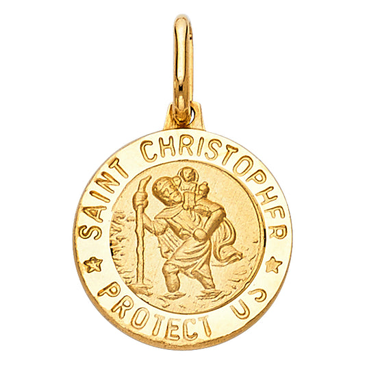 14k Yellow Gold Saint Christopher Medallion Pendant Protection Bible Charm