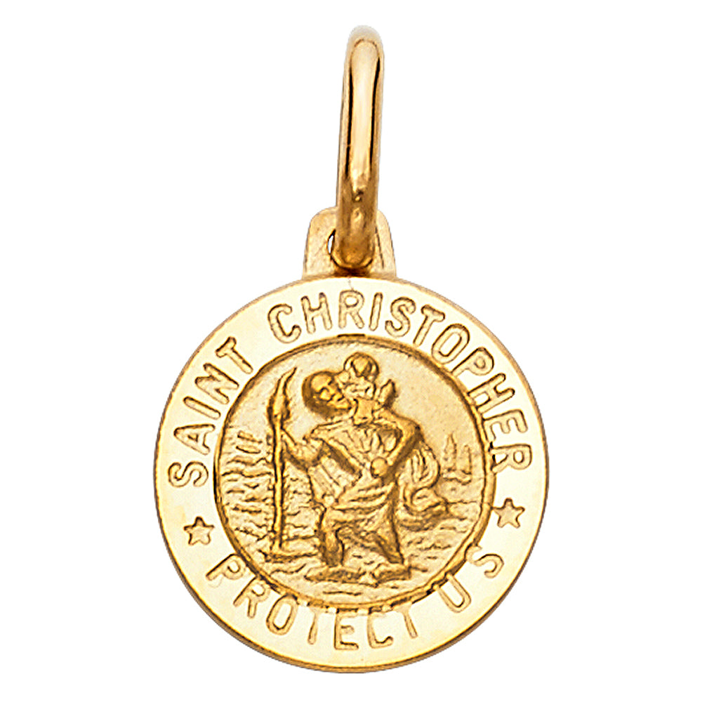 14k Yellow Gold Saint Christopher Pendant Medallion High Polish Circle Charm