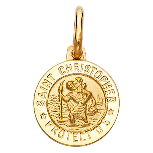 14k Yellow Gold Saint Christopher Pendant Medallion High Polish Circle Charm
