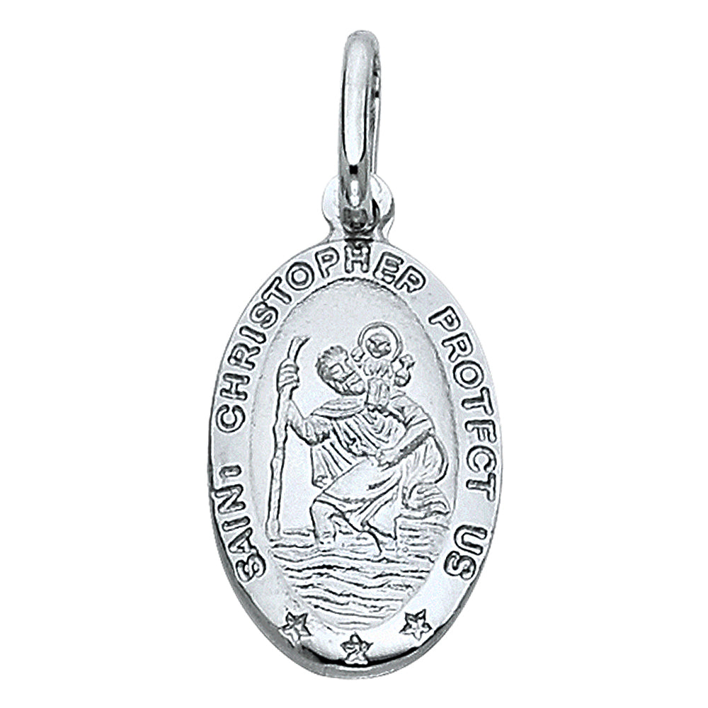 14k White Gold Saint Christopher Pendant Protection Medallion High Polish Charm