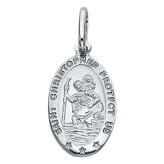 14k White Gold Saint Christopher Pendant Protection Medallion High Polish Charm