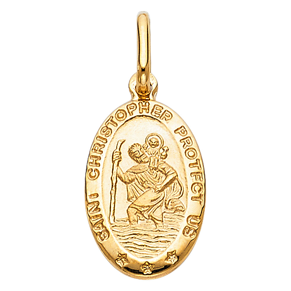 14k Yellow Gold St. Christopher's Pendant Catholic Oval Medallion Jesus Charm