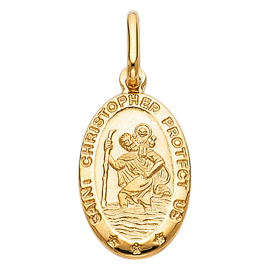 14k Yellow Gold St. Christopher's Pendant Catholic Oval Medallion Jesus Charm