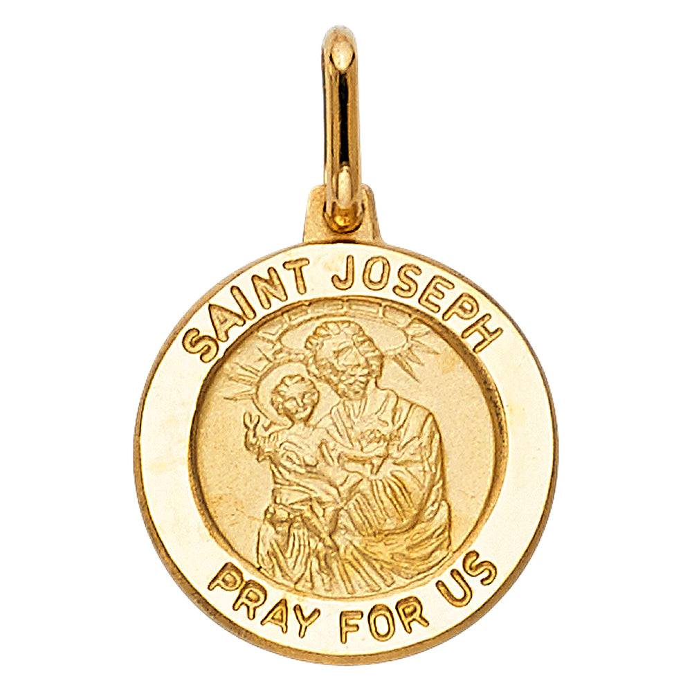 14k Yellow Gold Saint Joseph Medallion Pendant High Polish Circle Round Charm