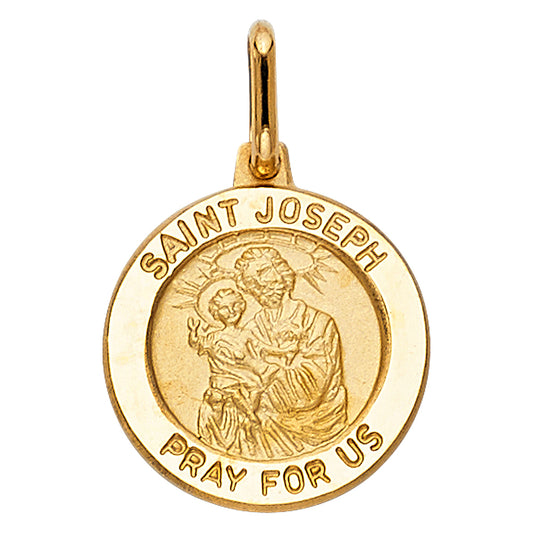 14k Yellow Gold Saint Joseph Medallion Pendant High Polish Circle Round Charm