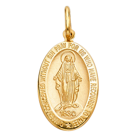 14k Yellow Gold Virgin Mary Oval Medallion Pendant Promise Guadalupe Charm