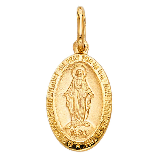 14k Yellow Gold High Polish Virgin Mary Pendant Oval Medallion God Charm