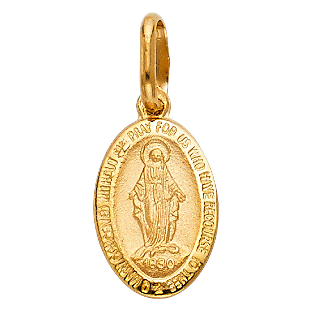 14k Yellow Gold High Polish Virgin Mary Pendant Oval Medallion Mother Charm
