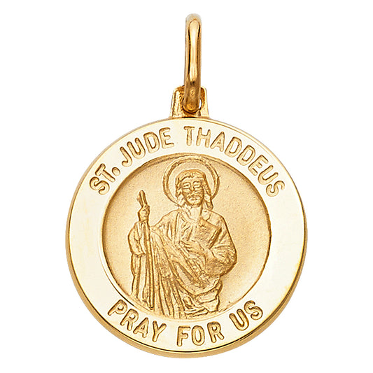 14k Yellow Gold Saint Jude Thaddeus Medallion Pendant Catholic Apostle Charm
