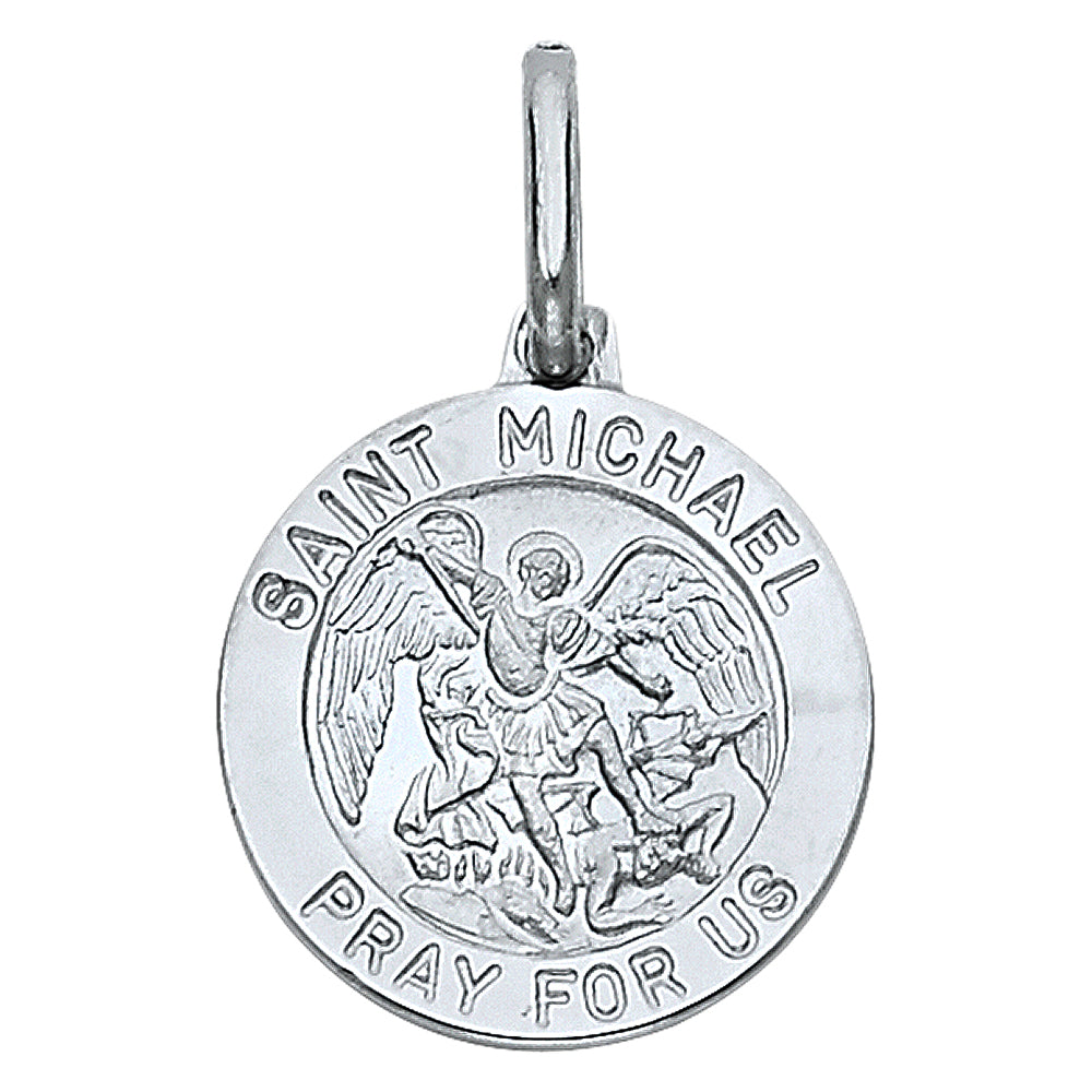 14k White Gold Saint Michael Pendant Pray for Us Salvation Holy Spirit Charm