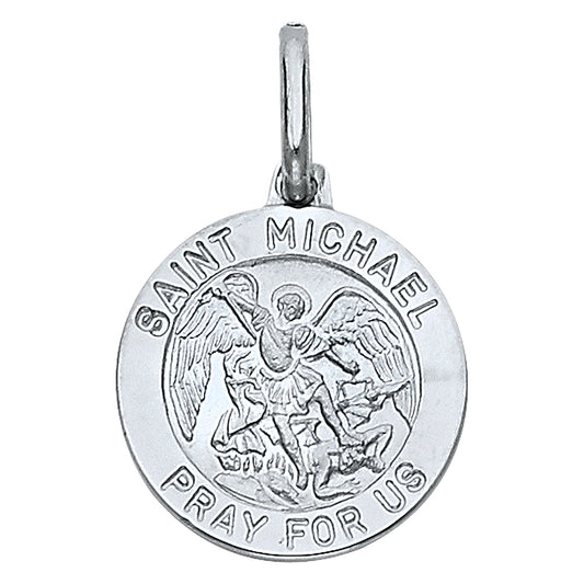 14k White Gold Saint Michael Pendant Pray for Us Salvation Holy Spirit Charm