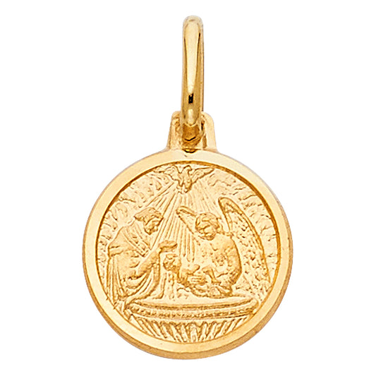 14k Yellow Gold Holy Baptism Pendant High Polish Medallion Jesus Christ Charm