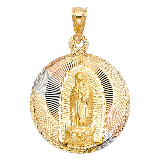 14k Tri-Color Gold Virgin Mary Pendant Saint Precission-Cut Protection Charm