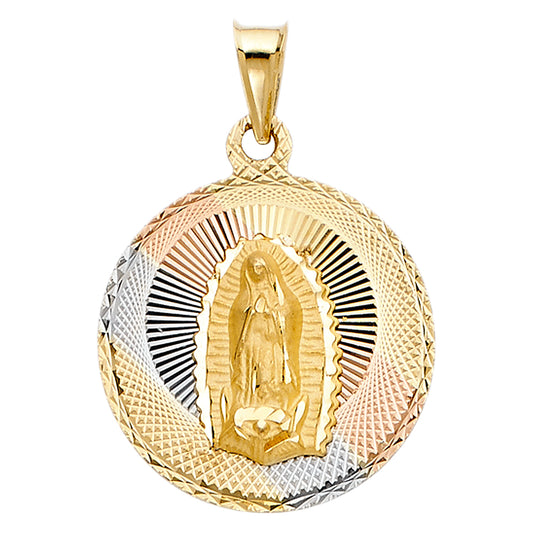 14k Tri-Color Gold Medallion Pendant Roman Catholic Virgin Mary Precision Charm