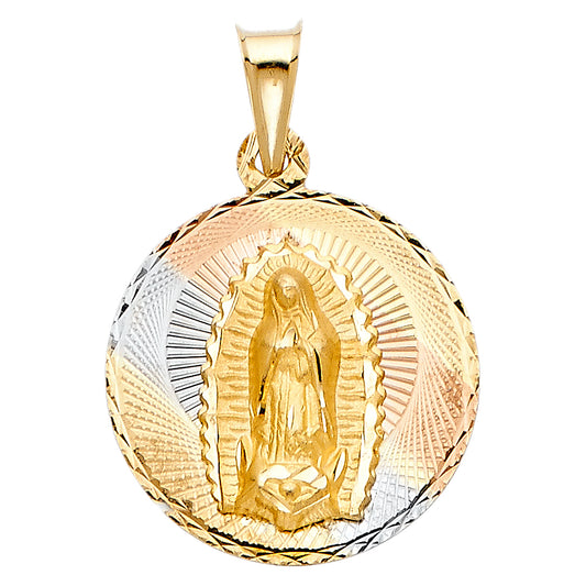 14k Tri-Color Gold Medallion Pendant Virgin Mary Our Lady Guadalupe Charm