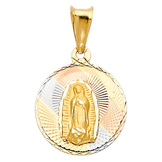 14k Tri-Color Gold Medallion Pendant Virgin Mary Promise God Jesus Charm