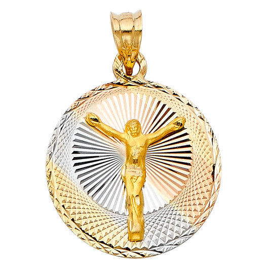 14k Tri-Color Gold Jesus Christ Pendant Crucifix Christian High PolishMedallion