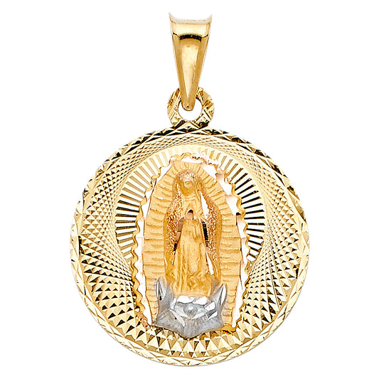 14k Tri-Color Gold Virgin Mary Medallion Pendant Roman Catholic Baptize Charm