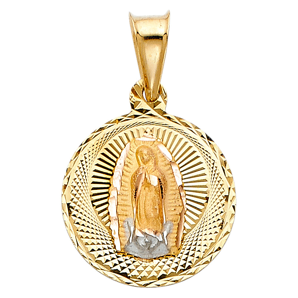 14k Tri-Color Gold Virgin Mary Medallion Pendant Catholic High Polished Charm