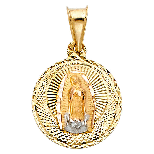 14k Tri-Color Gold Virgin Mary Medallion Pendant Catholic High Polished Charm