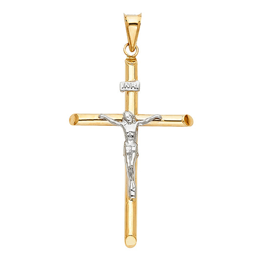 14k Yellow & White Gold Crucifix Pendant Christian Cross Faith High Polish Charm