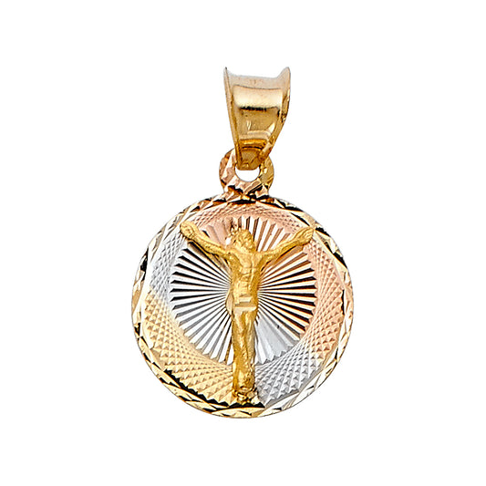 14k Tri-Color Gold Medallion Pendant Crucifix Jesus Christ Faith Love Charm