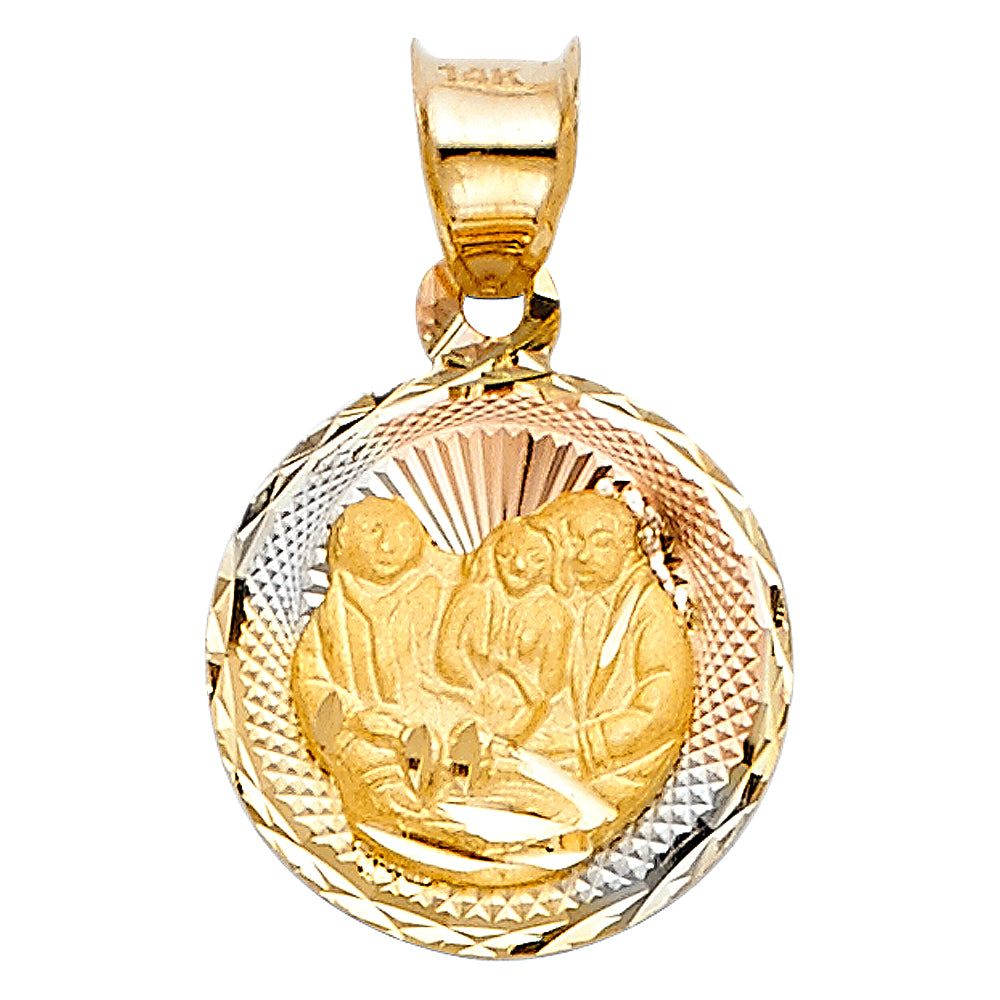 14k Tri-Color Gold Holy Spirit Medallion Pendant Jesus Christ Baptism Charm