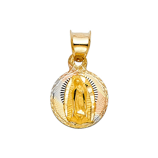 14k Tri-Color Gold Sister Guadalupe Medallion Pendant Catholic Baptism Charm