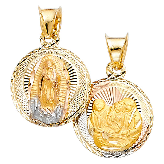 14k Tri-Color Gold Medallion Pendant Virgin Mary Holy Baptism Double Sided Charm