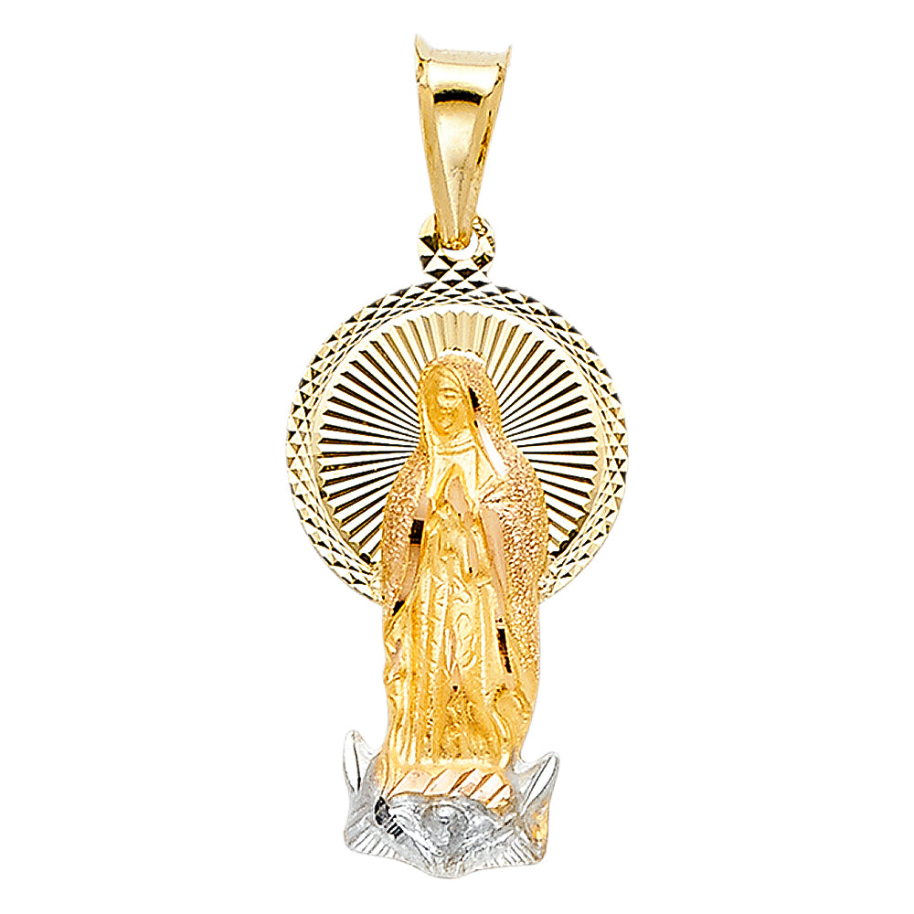 14k Tri-Color Gold Catholic Virgin Mary Pendant Guadalupe Christian Charm