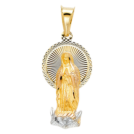 14k Tri-Color Gold Catholic Virgin Mary Pendant Guadalupe Christian Charm