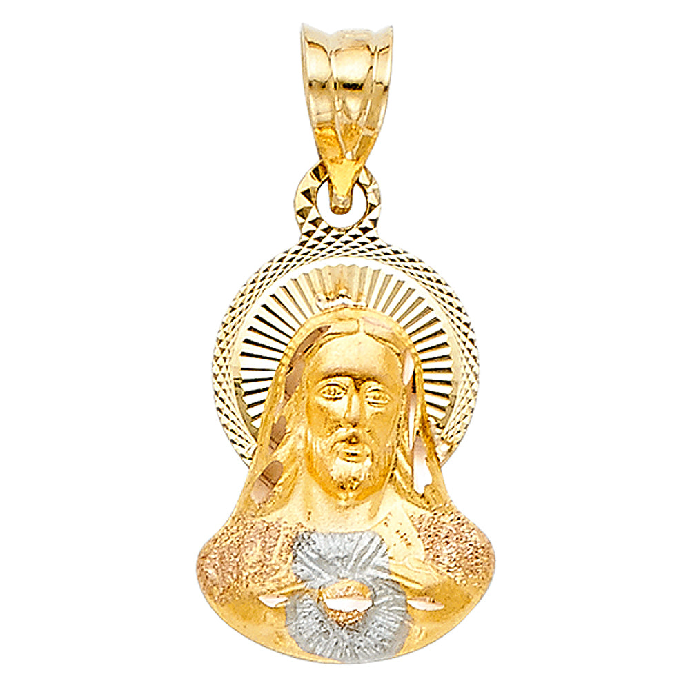 14k Tri-Color Gold Jesus Christ Pendant Diamond-Cut Christian Faith Charm