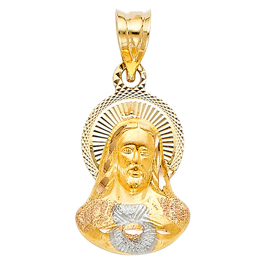 14k Tri-Color Gold Jesus Christ Pendant Diamond-Cut Christian Faith Charm