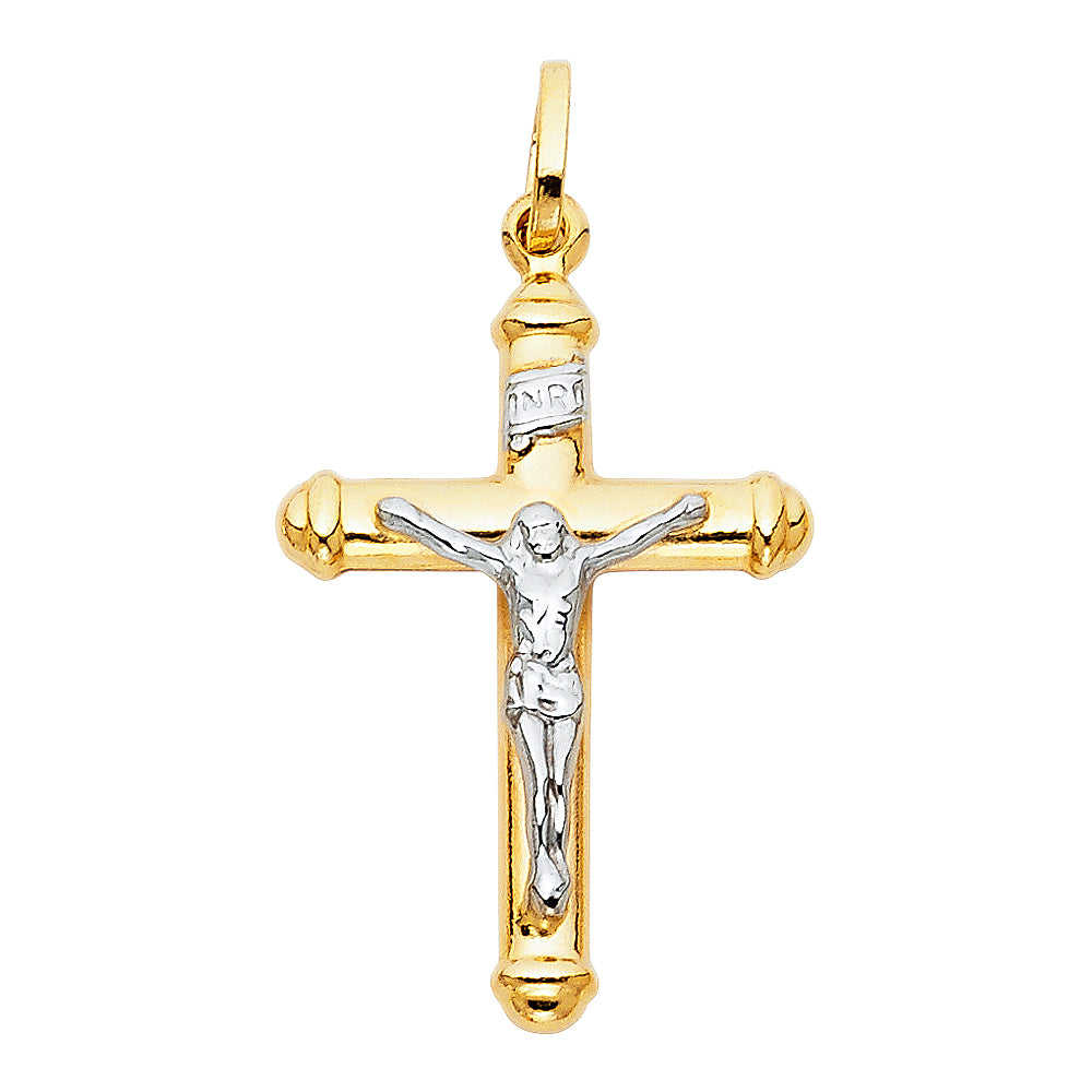 14k Yellow & White Gold INRI Crucifix Pendant Catholic High Polished Charm