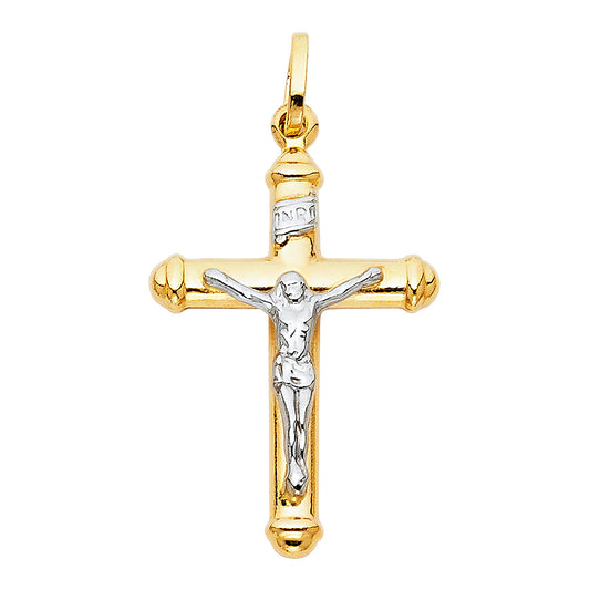 14k Yellow & White Gold INRI Crucifix Pendant Catholic High Polished Charm