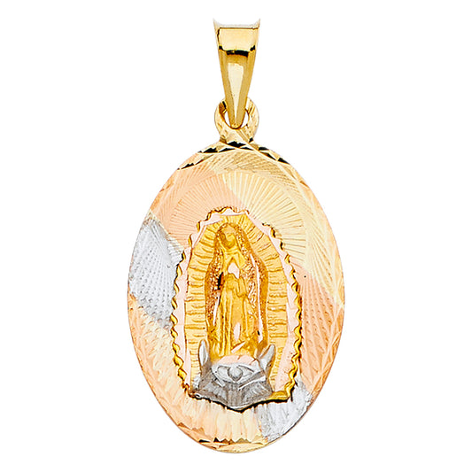 14k Tri-Color Gold Virgin Mary Pendant Faith Medallion Jesus Christ Prayer Charm