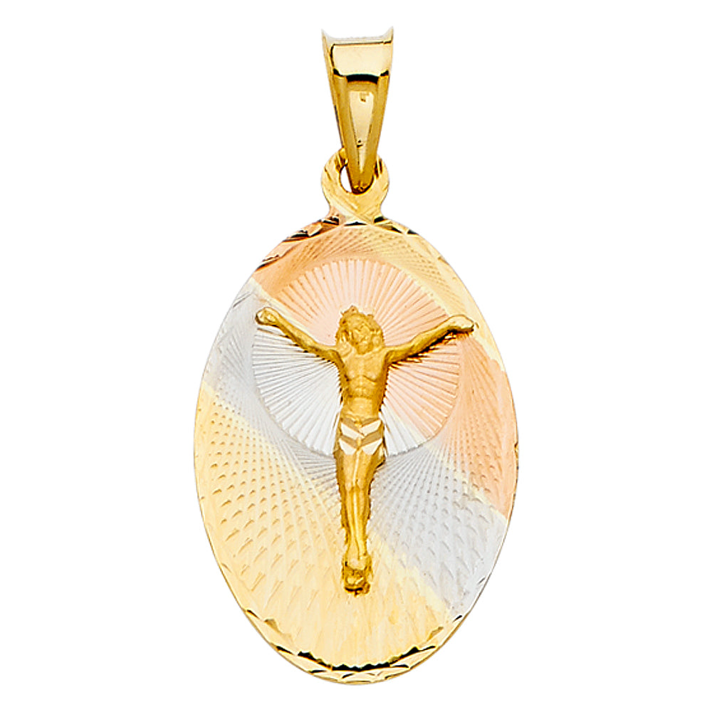 14k Tri-Color Gold Jesus Christ Crucifix Medal Pendant Christian Faith Charm