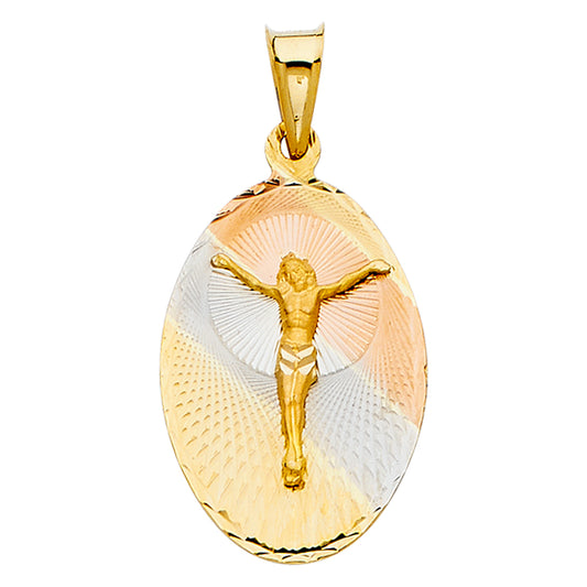 14k Tri-Color Gold Jesus Christ Crucifix Medal Pendant Christian Faith Charm