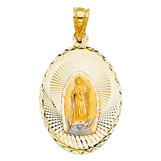 14k Tri-Color Gold Mary Conceived Without Sin Medal Pendant Diamond-Cut Charm