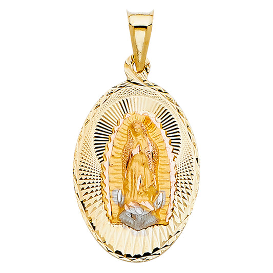 14k Tri-Color Gold Our Lady of Guadalupe Medallion Pendant Spirit Jesus Charm
