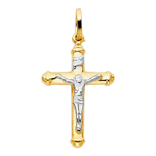 14k Yellow & White Gold INRI Crucifix Pendant Faith Cross Jesus Catholic Charm