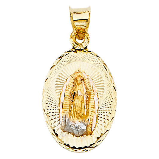 14k Tri-Color Gold Nuestra Señora de Guadalupe Stamp Pendant Promise Charm