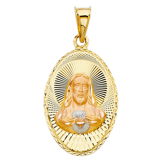 14k Tri-Color Gold Jesus Our Savior God The Father Pendant Safety Shiny Charm