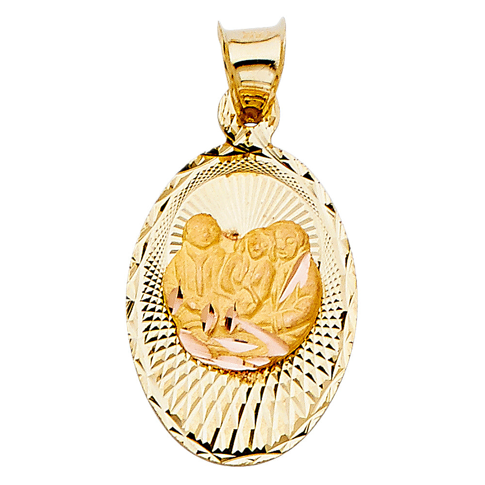 14k Yellow Gold Holy Baptismal Sacrament Medal Pendant Classic Roman Italy Charm
