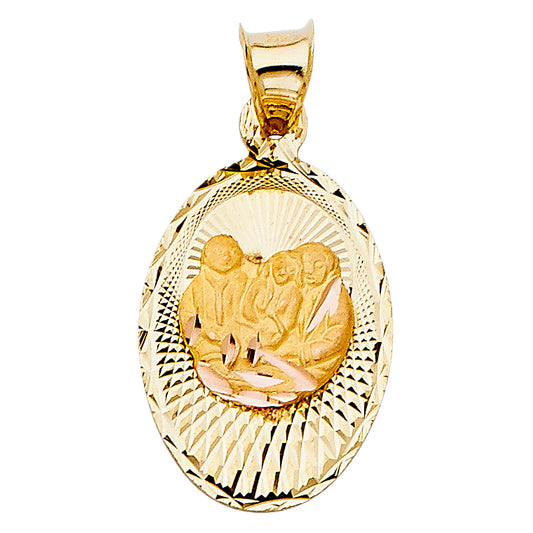 14k Yellow Gold Holy Baptismal Sacrament Medal Pendant Classic Roman Italy Charm